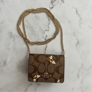 Mini Wallet On A Chain In Blocked Signature Canvas w/ Bumblebees